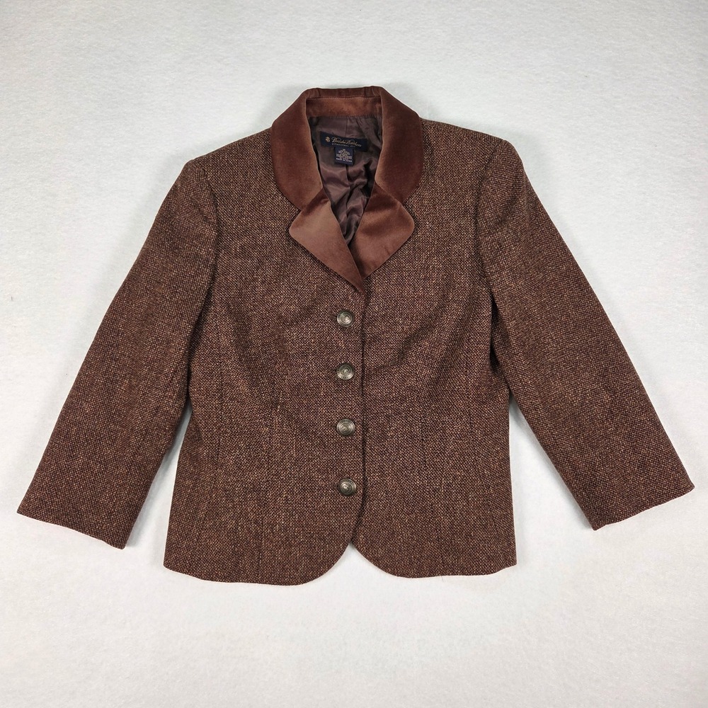 Vintage Brooks Brothers Skirt Suit Womens 10/8 Brown Wool Tweed Velvet Trim Vtg - Picture 2 of 13